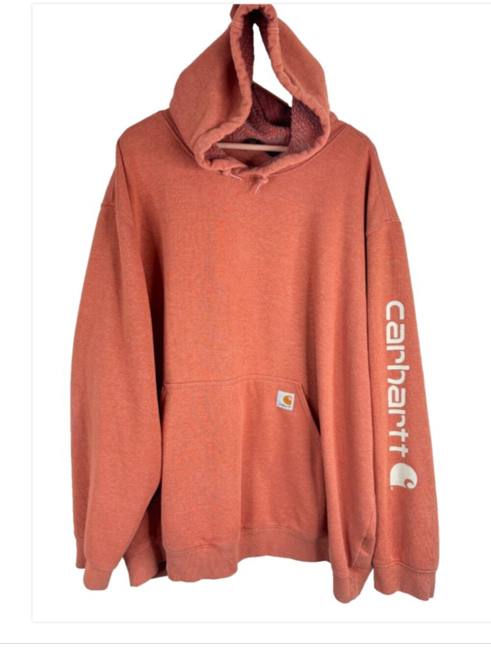 Carhartt Hoodie 4XL Loose Fit Orange Pullover  Logo Sleeve Spellout Utility Work